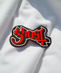 Ghost Band Logo Patch Black-Red Style – Iron-On - Image 2