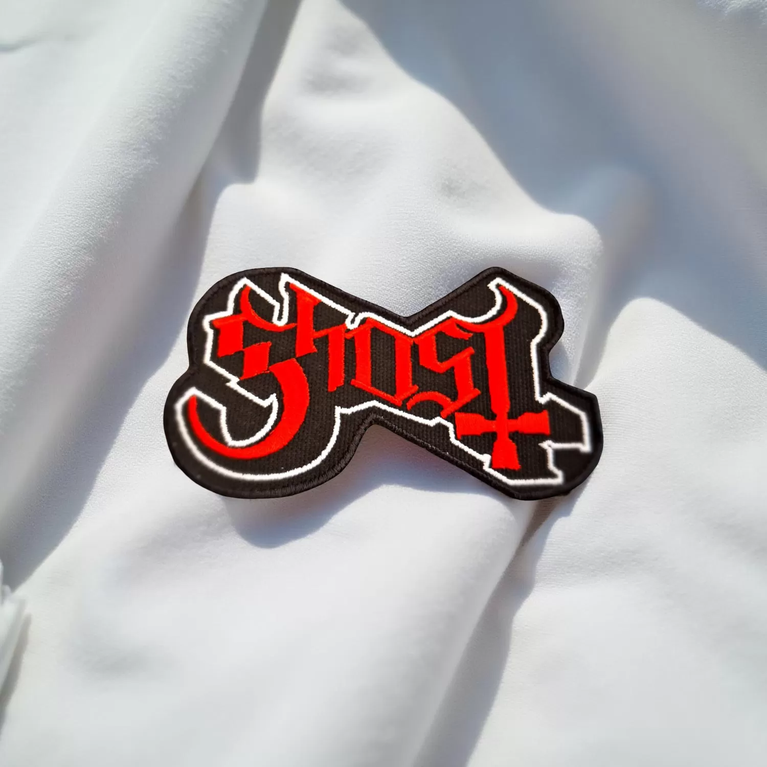 Ghost Band Logo Patch Black-Red Style – Iron-On - Image 2