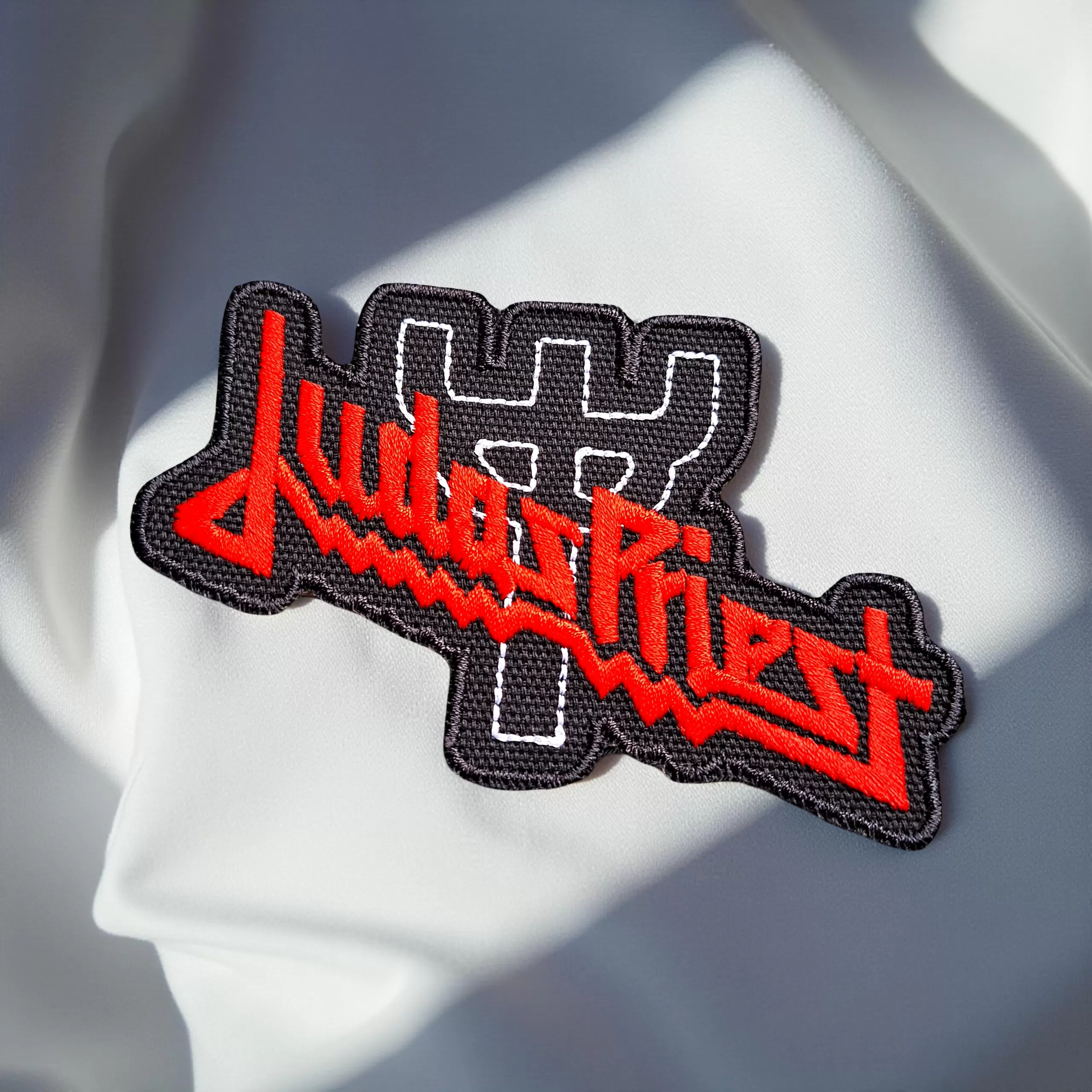 Judas Priest Red Logo with Silver Trident Patch – Iron-On - Image 2