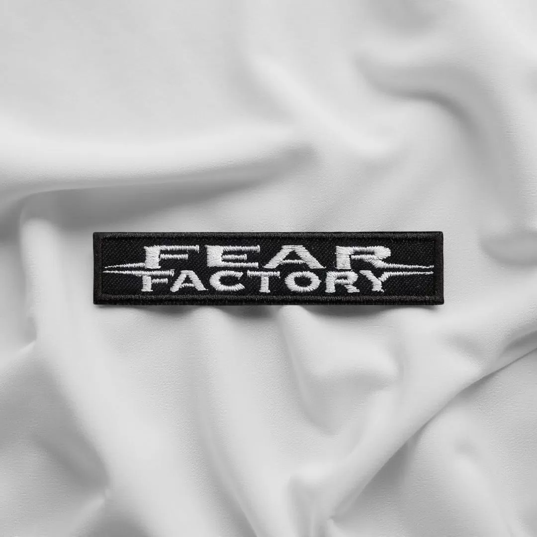 Fear Factory Logo Patch Classic White on Black – Iron-On - Image 2