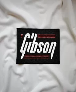 Alternative view of Gibson Vertical Script Logo Patch with Red Lines – Iron-On