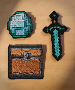 Minecraft-Inspired Pixel Sword, Diamond, and Chest Patch Set – Iron-On
