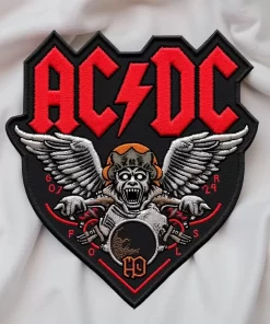 Limited Edition AC/DC-Inspired Winged Biker Skull Patch – Rock & Ride Embroidered Badge