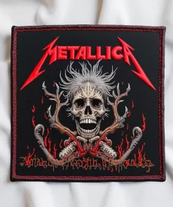 Limited Edition Metallica-Inspired Wild Skull Patch – Flames & Horns Embroidered Badge