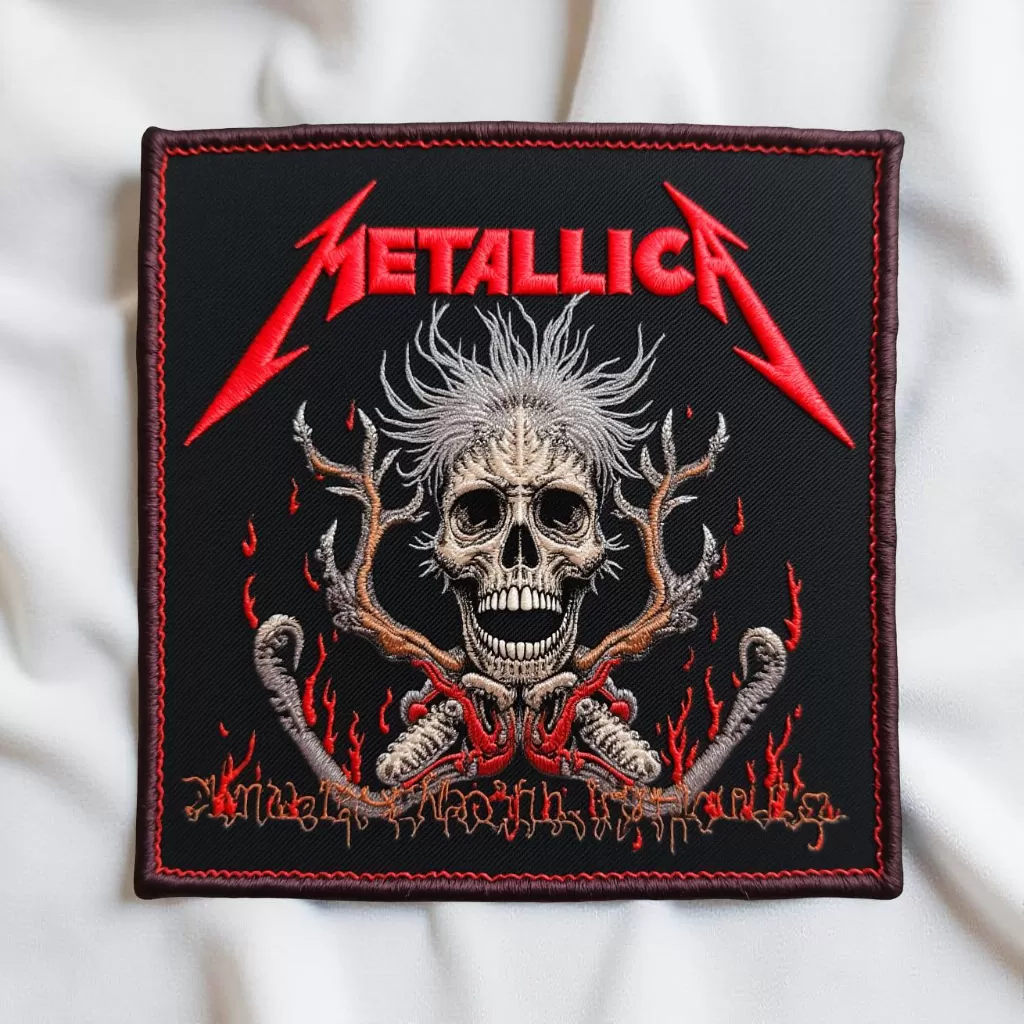 Limited Edition Metallica-Inspired Wild Skull Patch – Flames & Horns Embroidered Badge