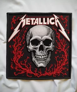 Limited Edition Metallica-Inspired Skull Patch – Red Lightning Embroidered Badge
