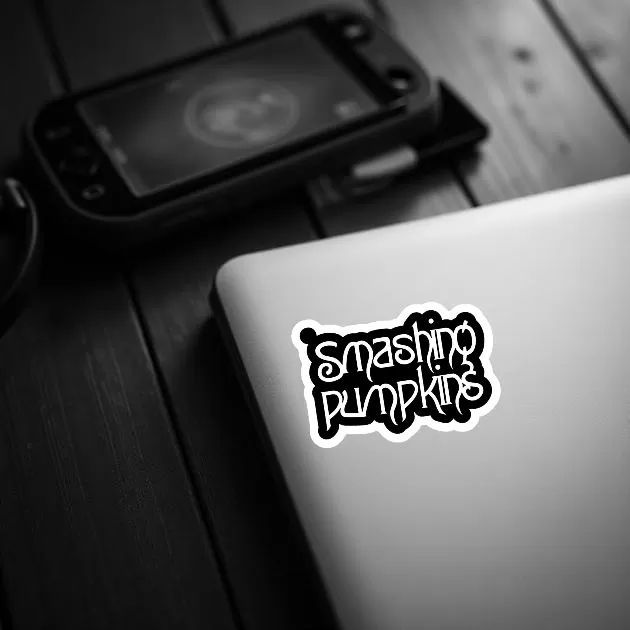 2pcs “Smashing Pumpkins” Inspired Logo Sticker – Retro Gothic Band Font Vinyl Decals, 4 Inch - Image 4