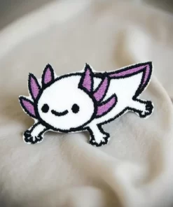 Cute Axolotl Embroidered Patch – Kawaii Pink Animal Iron-On Badge (6.6 x 4.1 cm)