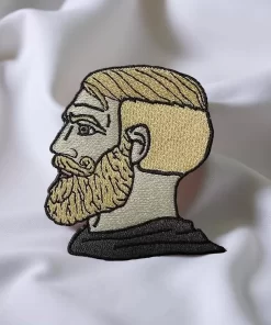 Chad Meme Embroidered Patch – Funny Iron-On Badge for Jackets & Backpacks (8.5 x 9 cm)