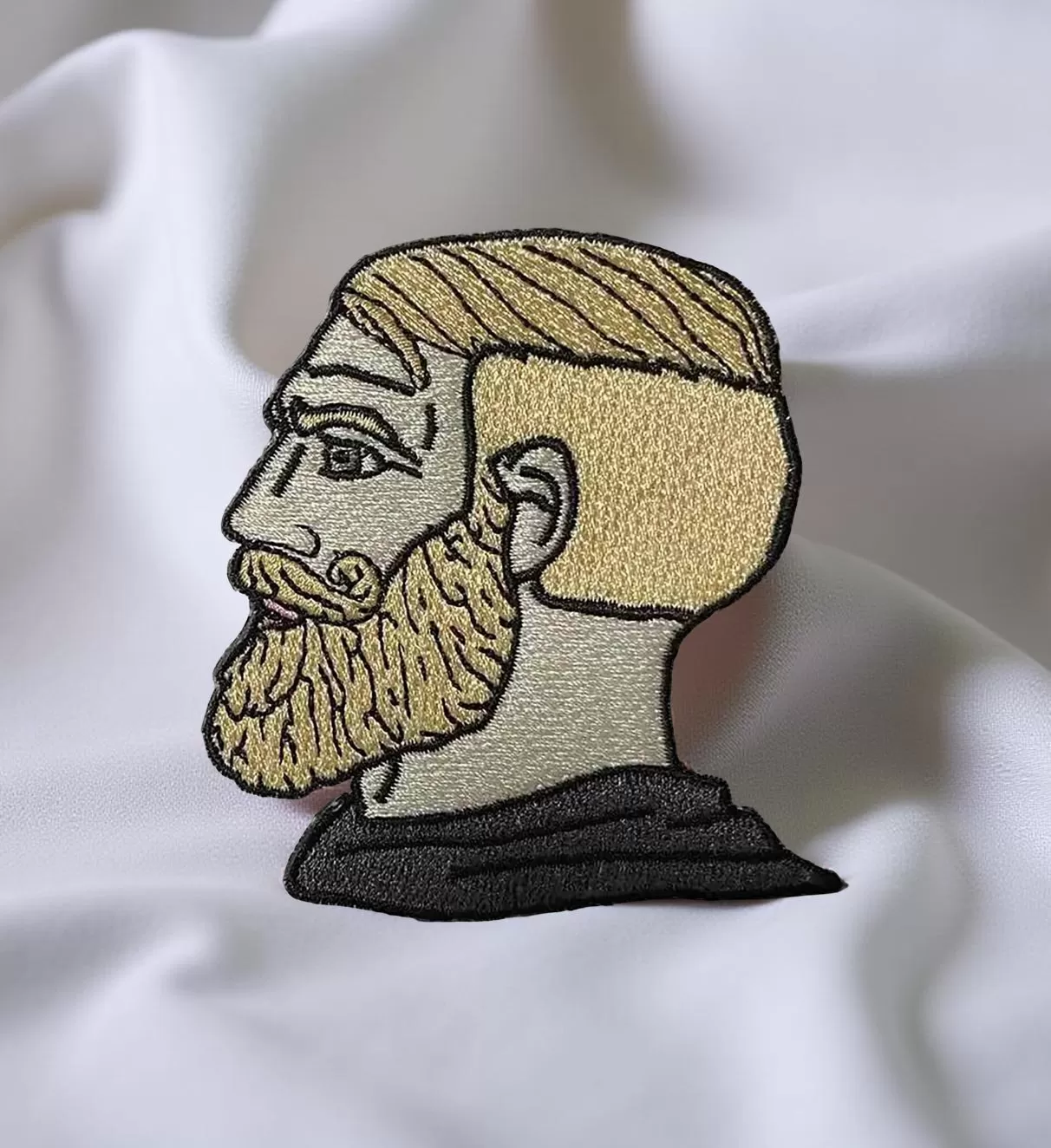 Chad Meme Embroidered Patch – Funny Iron-On Badge for Jackets & Backpacks (8.5 x 9 cm)