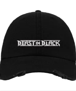 Black Distressed Baseball Cap with White Embroidered Patch Design – Beast in Black Style Hat