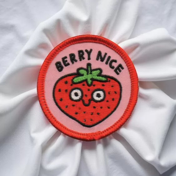 Berry Nice Strawberry Embroidered Patch – Cute Fruit Iron-On Badge (8.4 x 8.5 cm)