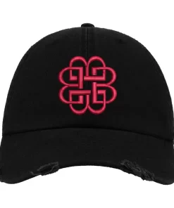 Black Distressed Baseball Cap with Red Embroidered Patch Design – Breaking Benjamin Style Hat