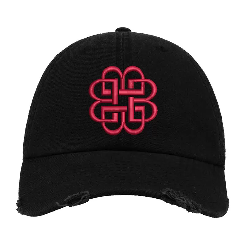 Black Distressed Baseball Cap with Red Embroidered Patch Design – Breaking Benjamin Style Hat