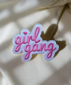 Girl Gang Embroidered Patch – Pink Feminist Iron-On Badge (7.2 x 6 cm)