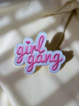Girl Gang Embroidered Patch – Pink Feminist Iron-On Badge (7.2 x 6 cm)