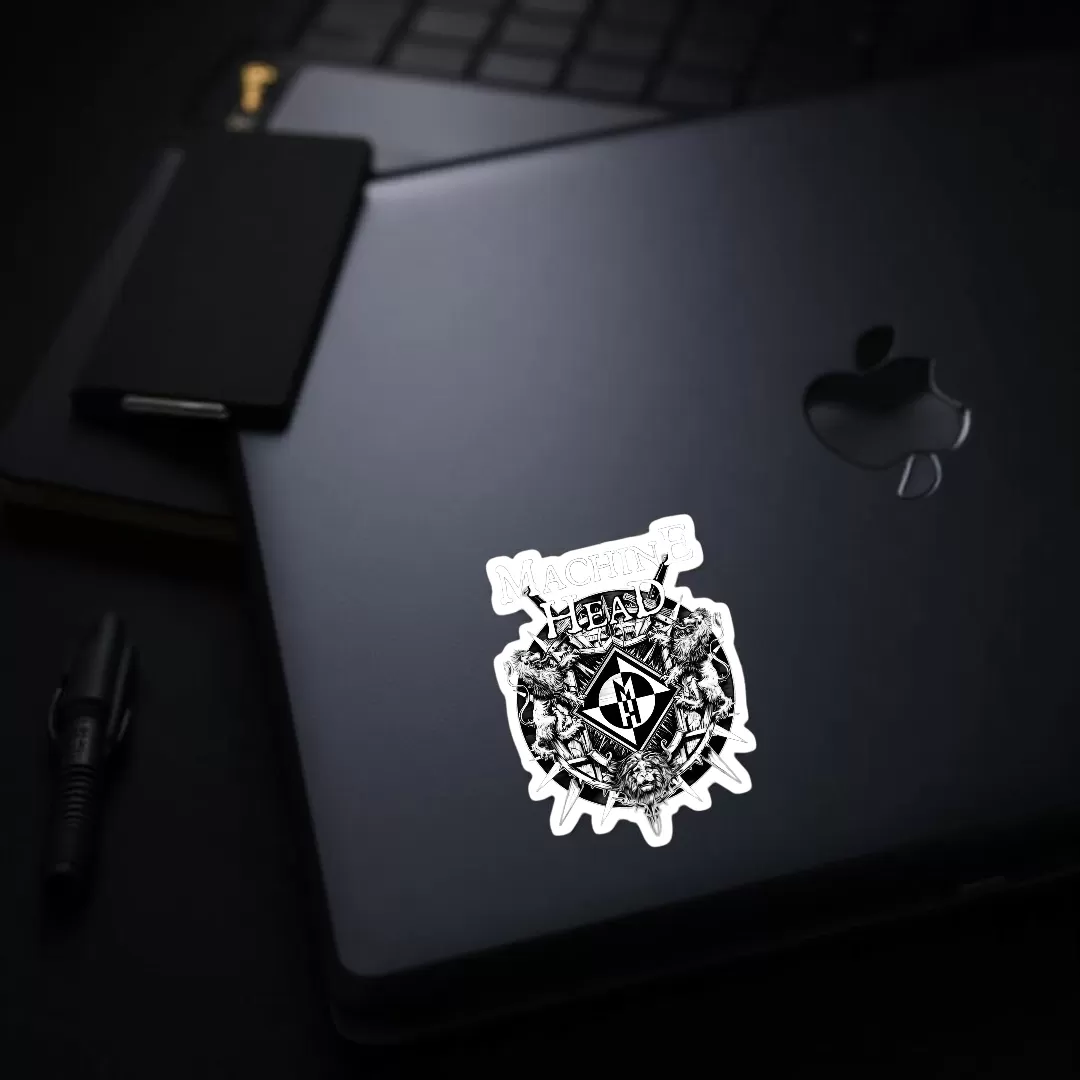 Machine Head Stickers (2pcs Set) – Black & White Lion Crest Logo – 4 Inch Waterproof Vinyl - Image 3