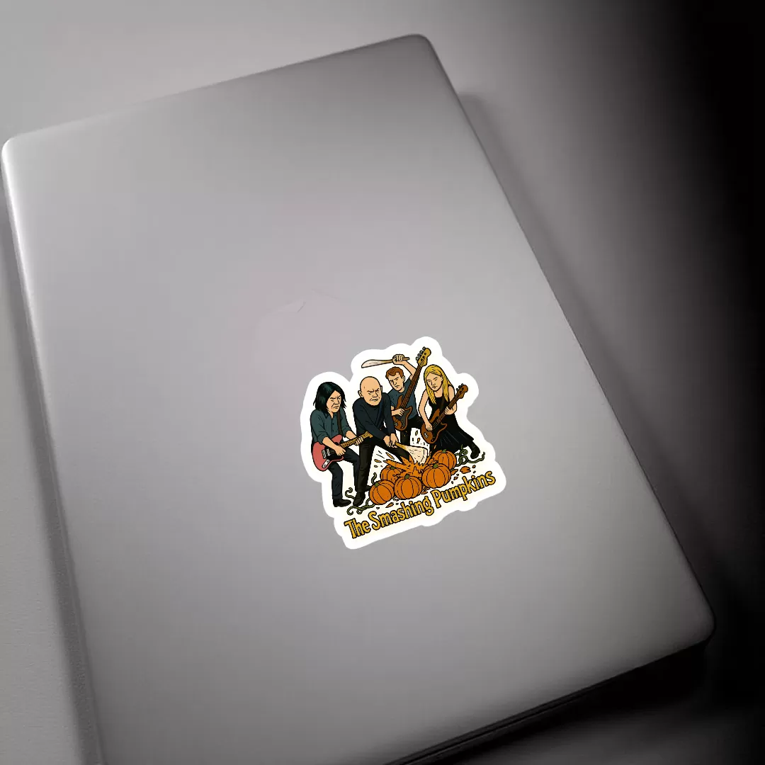 Smashing Pumpkins Stickers (2pcs Set) – Cartoon Band Art with Pumpkins – 4 Inch Waterproof Vinyl - Image 3