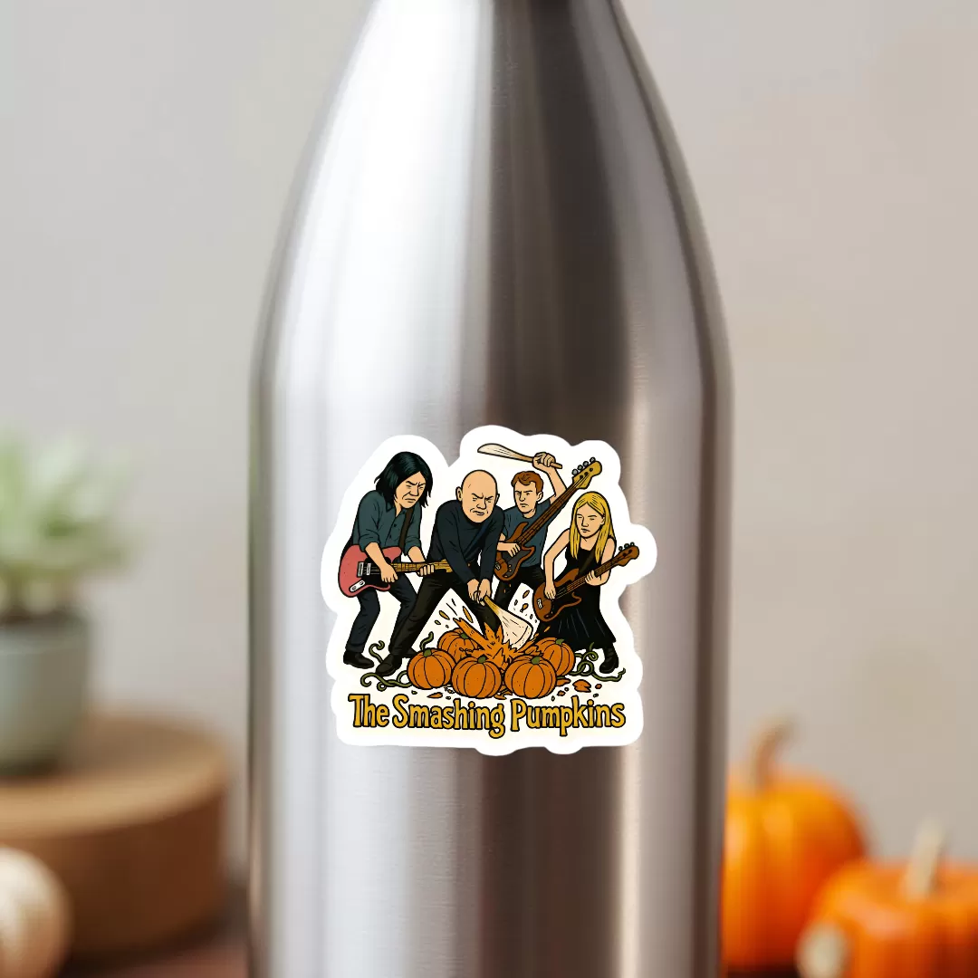 Smashing Pumpkins Stickers (2pcs Set) – Cartoon Band Art with Pumpkins – 4 Inch Waterproof Vinyl - Image 4