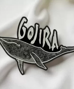 Gojira-Inspired Whale Embroidered Patch – Monochrome Swirl Design