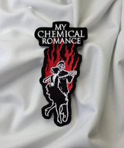 My Chemical Romance Skeleton Dance with Flames Patch – Gothic Rock Embroidered Iron-On Badge