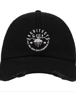 Black Distressed Baseball Cap with White Embroidered Patch Design – Architects Style Hat