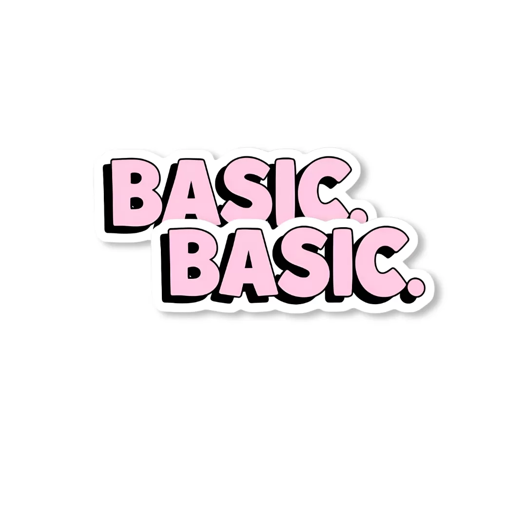 BASIC. Sticker (2pcs Set) β Cute Pink Aesthetic Vinyl Decal, 3 Inch