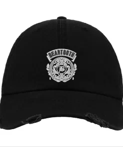 Black Distressed Baseball Cap with White Embroidered Crest Patch – Beartooth Style Hat