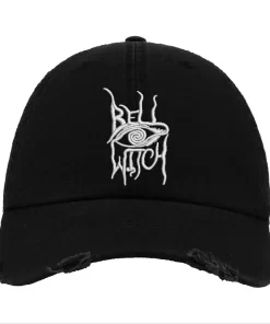 Black Distressed Baseball Cap with White Embroidered Patch Design – Bell Witch Style Hat