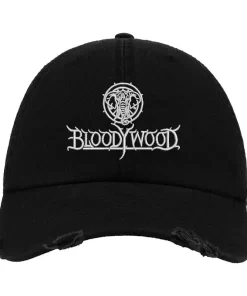 Black Distressed Baseball Cap with White Embroidered Patch Design – Bloodywood Style Hat