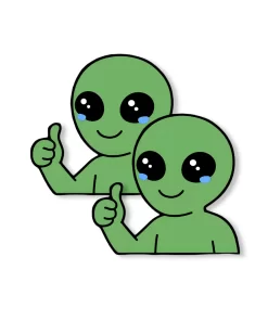Cute Alien Thumbs Up Sticker (2pcs) – Adorable Kawaii Alien Vinyl Decal, 3 Inch