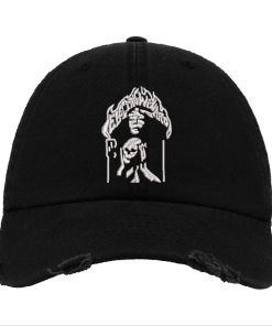 Electric Wizard Embroidered Patch Design on Black Distressed Baseball Cap