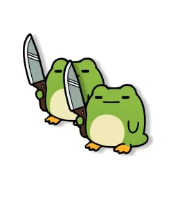 Funny Frog With Knife Sticker (2pcs) – Cute Meme Frog Vinyl Decal, 3 Inch