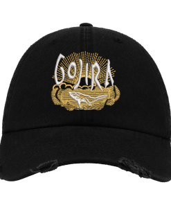 Gojira Embroidered Patch Design on Black Distressed Baseball Cap