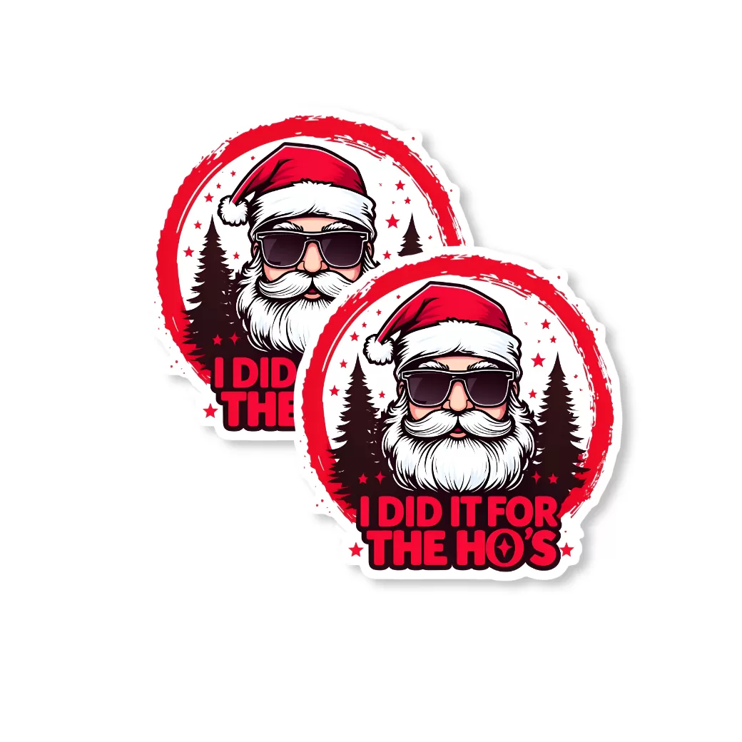 I Did It For The Ho’s” Funny Santa Sticker (2pcs) – Adult Humor Christmas Vinyl Decal, 3 Inch