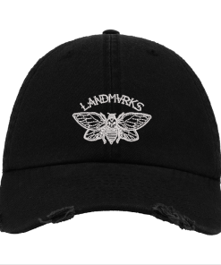 LANDMVRKS Embroidered Bee Logo Distressed Black Baseball Cap – Metalcore Band–Style Streetwear Ha