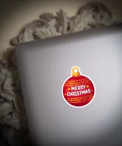 Merry Christmas Ornament” Holiday Sticker (2pcs) – Festive Red Bauble Vinyl Decal, 3 Inch - Image 3