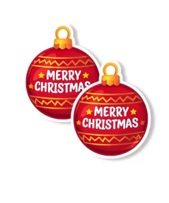 Merry Christmas Ornament” Holiday Sticker (2pcs) – Festive Red Bauble Vinyl Decal, 3 Inch