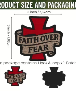 Alternative view of Faith Over Fear Cross Patch – 3" Embroidered Hook & Loop Morale Patch