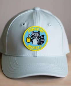 Fueled by Anxiety Raccoon Patch – 3" Embroidered Hook & Loop Tactical Morale Patch - Image 3