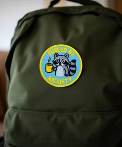 Fueled by Anxiety Raccoon Patch – 3" Embroidered Hook & Loop Tactical Morale Patch - Image 4