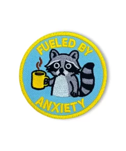 Fueled by Anxiety Raccoon Patch – 3" Embroidered Hook & Loop Tactical Morale Patch