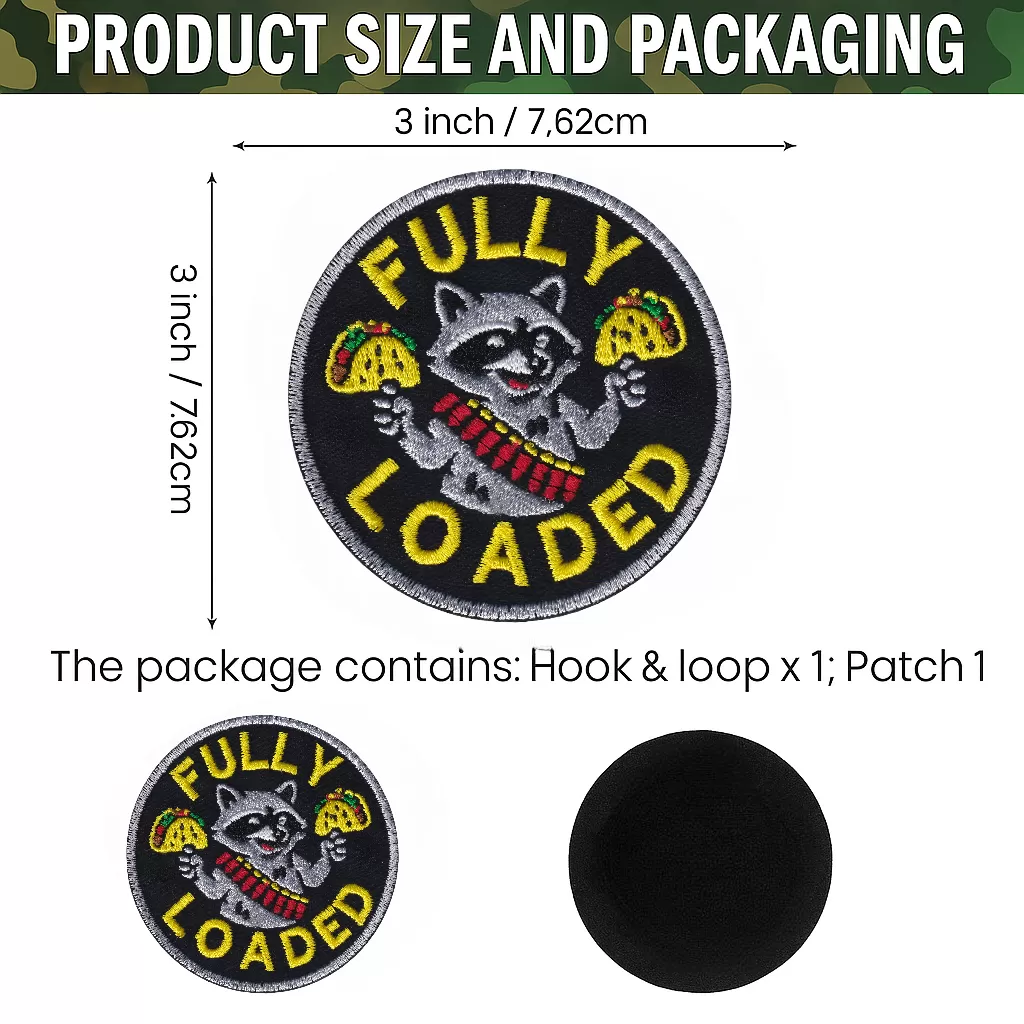 Fully Loaded Raccoon Patch – 3" Embroidered Hook & Loop Morale Patch - Image 2