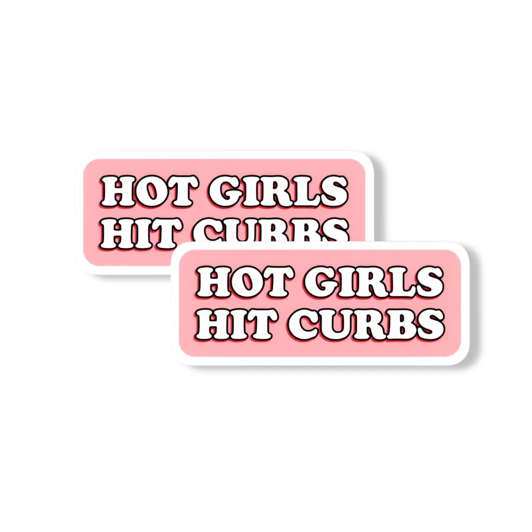 “Hot Girls Hit Curbs” Funny Pink Car Sticker – 5.9 Inch Waterproof Vinyl Decal 2pcs