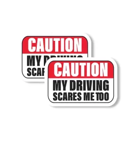 Caution My Driving Scares Me Too Car Sticker – 5.9 Inch Waterproof Vinyl Decal 2pcs