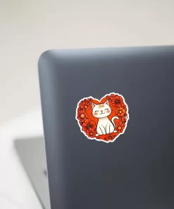 2pcs Flower Cat Heart Sticker – Cute Valentine Cat Vinyl Decal, 3 Inch - Image 4