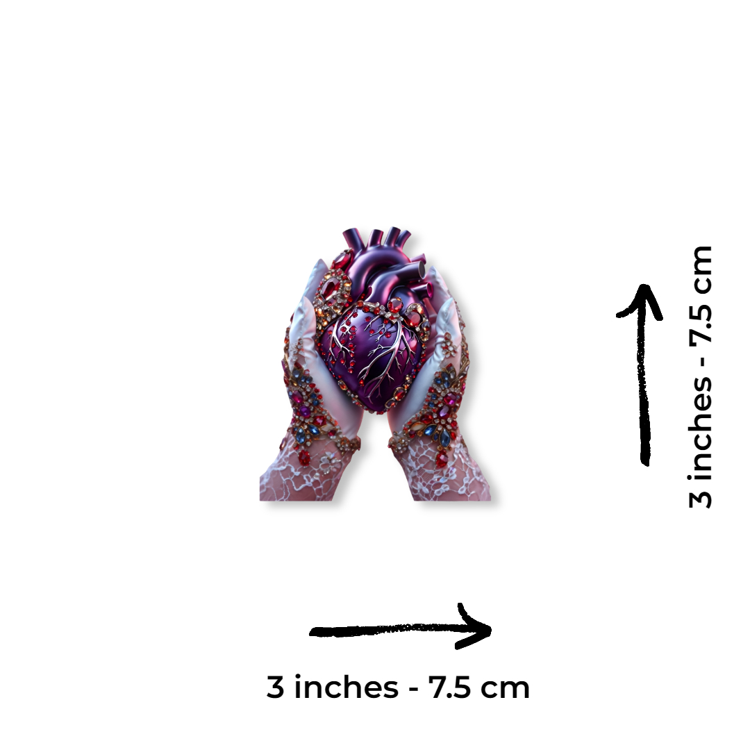 2pcs Jeweled Anatomical Heart Sticker – Gothic Valentine Sacred Heart Vinyl Decal, 3 Inch - Image 2