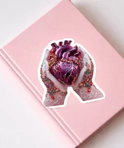 2pcs Jeweled Anatomical Heart Sticker – Gothic Valentine Sacred Heart Vinyl Decal, 3 Inch - Image 3