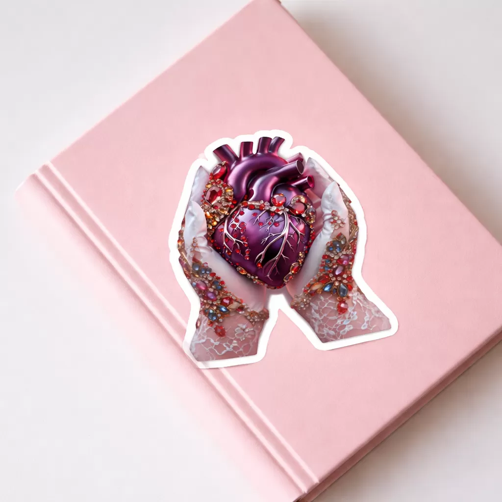 2pcs Jeweled Anatomical Heart Sticker – Gothic Valentine Sacred Heart Vinyl Decal, 3 Inch - Image 3
