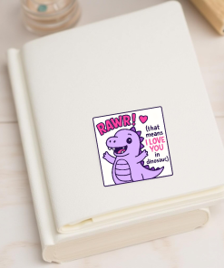 2pcs “Rawr! I Love You” Dinosaur Sticker – Cute Valentine Dino Vinyl Decal, 3 Inch - Image 3
